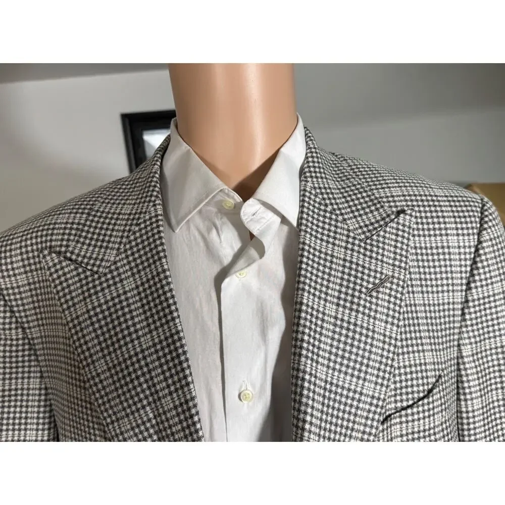 Tom Ford Houndstooth Sport Jacket Blazer 58L 48L US Peak Lapels Wool Silk Linen - Picture 2 of 8